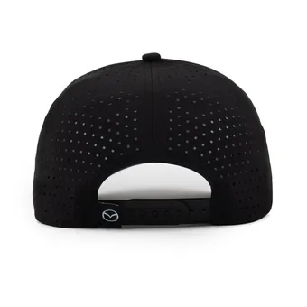 Black Wellesley Mazda cap, back view with the Mazda mark on the closure strap