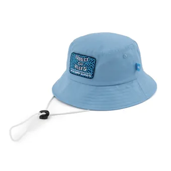 Light blue bucket hat, three quarter view with the drawcord