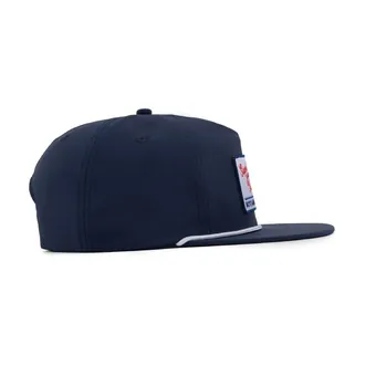 Navy Mote Marine cap, side profile with the white rope across the brim